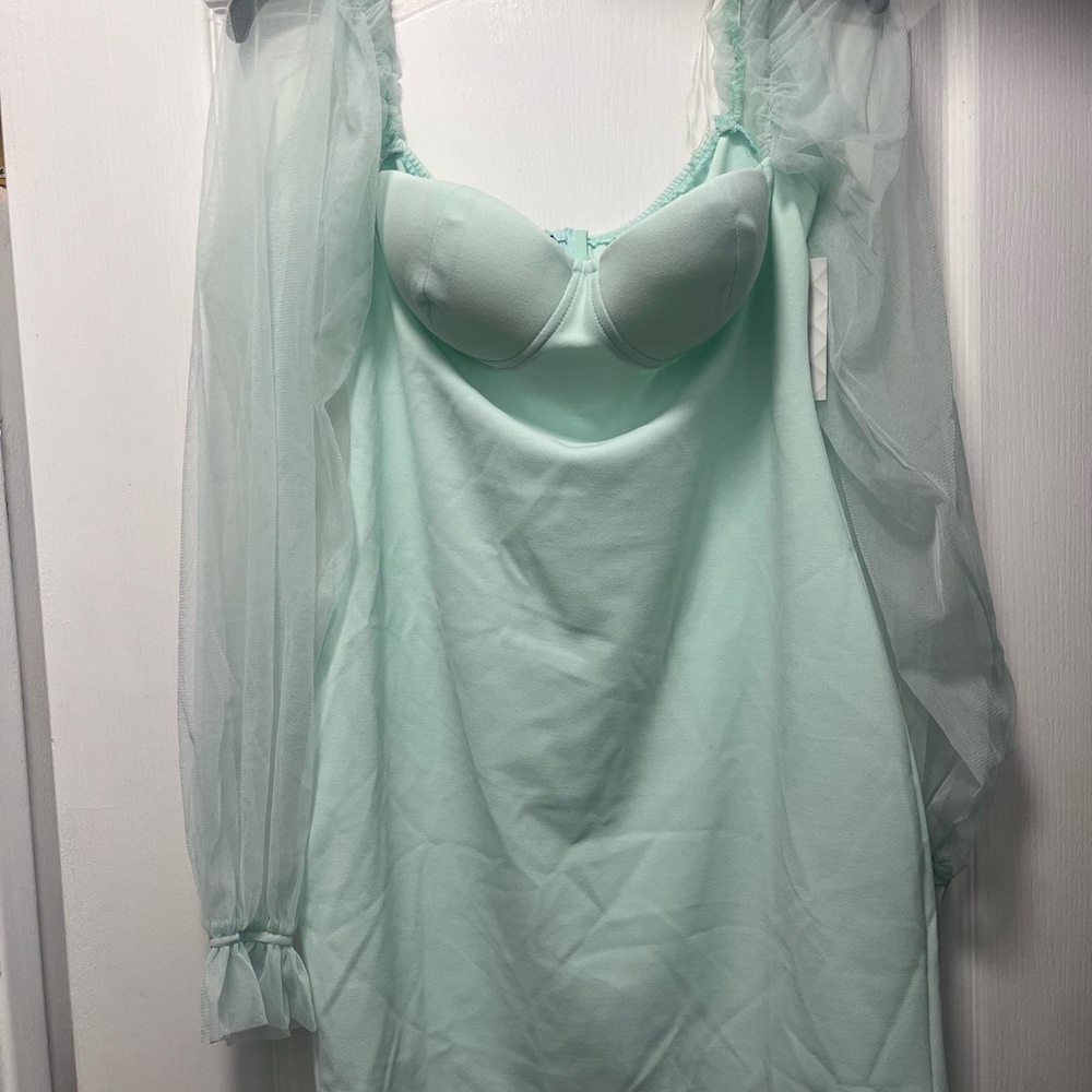 Mint Green Sheer Sleeve event dress